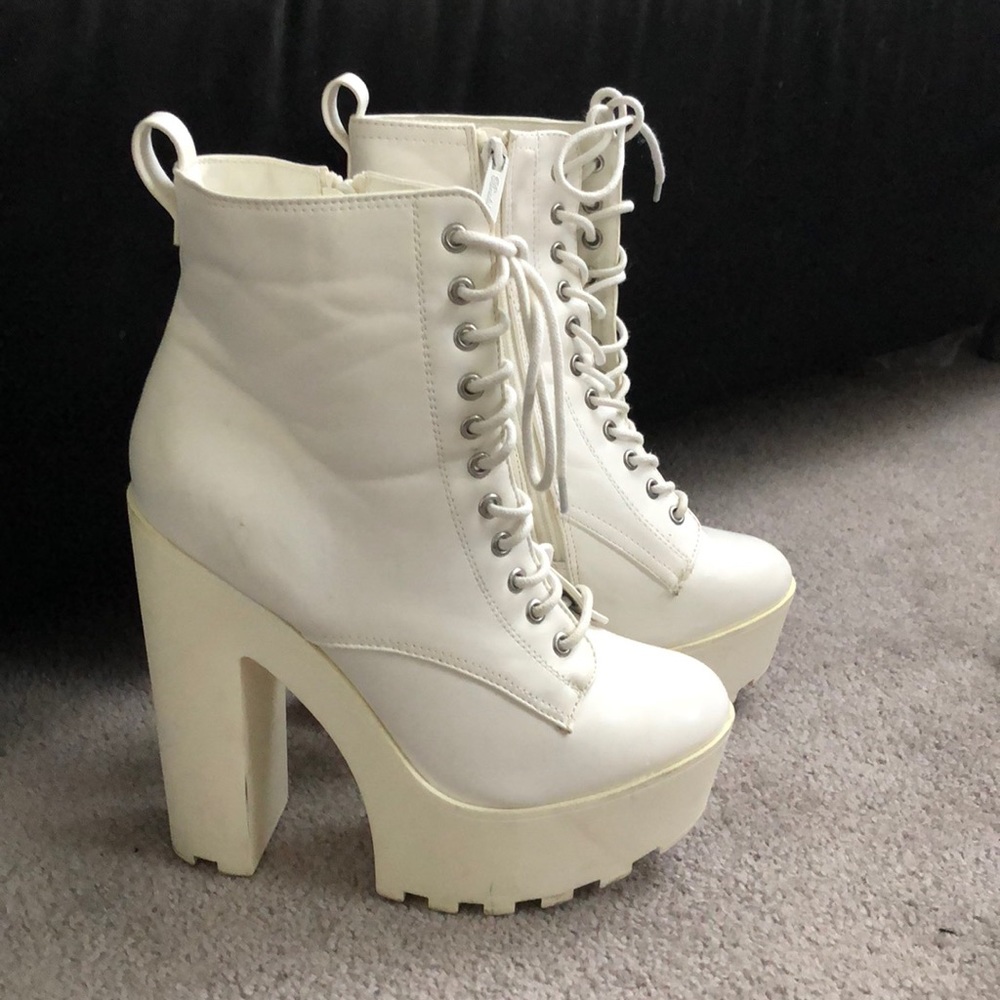 White platform Lace up boots